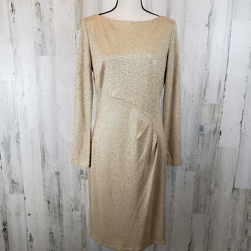 Ralph Lauren Gold Shimmer Holiday Dress Sz 10 - Picture 2 of 10